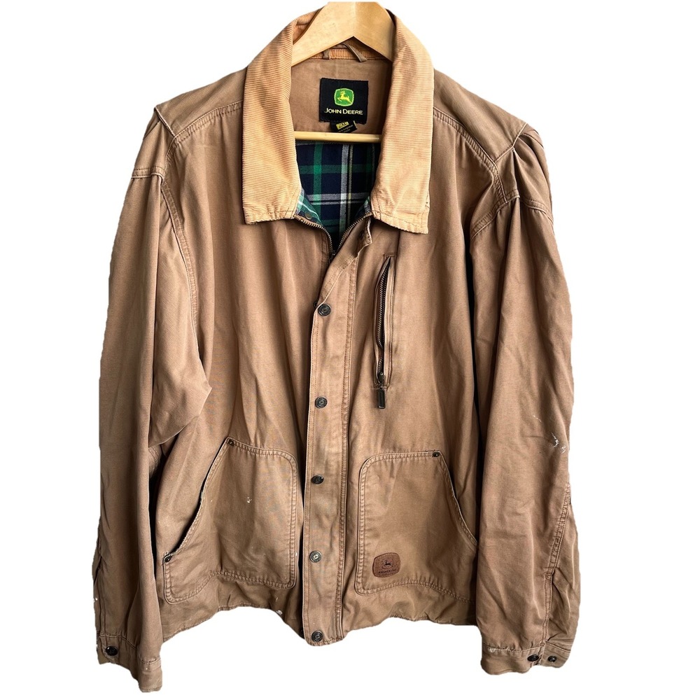 VTG John Deere Men's 2XL Barn Chore Jacket Brown Corduroy Collar Full Zip Snap